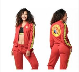 Zumba Spread Love Zip Up Tracksuit Set of 2 Red Jacket Large Pants Medium